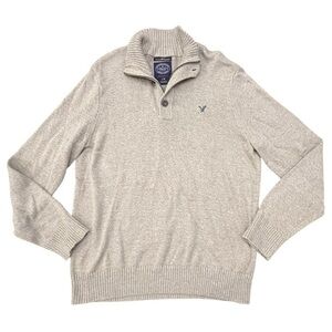 American Eagle Outfitters Men’s Sweater 1/4 Zip 3 Button Mock Pullover Large Tan
